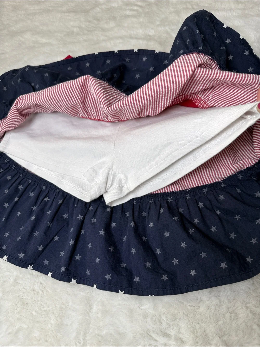 Gymboree Girls 8 Tiered Patriotic Skirt Skort Ruffles Seersucker Stars‎ Stripes